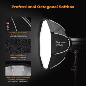   K&F Concept 65cm átmérőjű, octagonal softbox, gyorscsatlakozás, méhsejt rács, Bowens