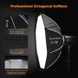   K&F Concept 90cm átmérőjű, octagonal softbox, gyorscsatlakozás, méhsejt rács, Bowens