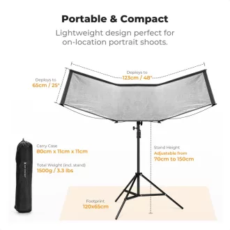   K&F Concept Curved Clamshell Reflector, hajlított derítőlap, 65x123cm, állvánnyal