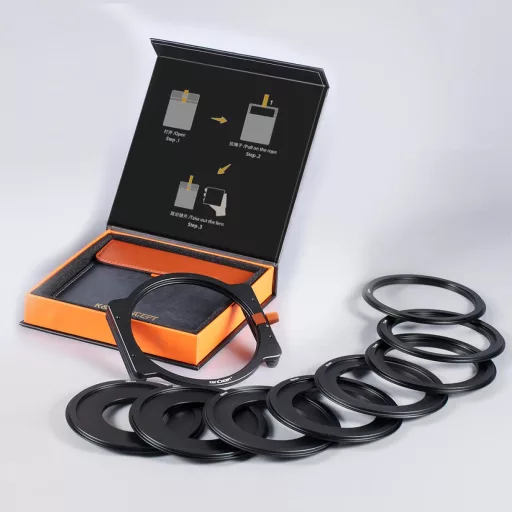 K&F lapszűrőtartó készlet, 100*100 mm-es, négyzet alakú szűrőhöz + 8db szűrő adapter