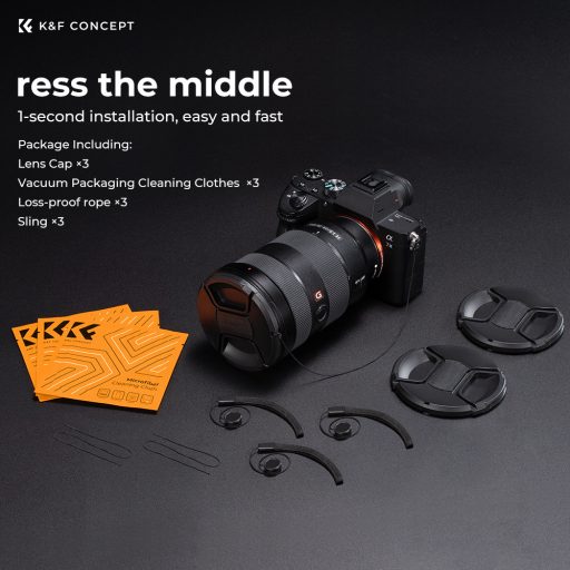 K&F Concept 3db objektívvédő sapka zsinórral + 3db törlőkendő, 43mm