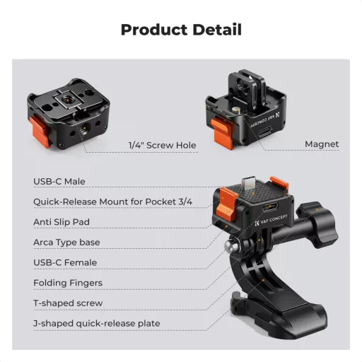 K&F Concept állvány adapter és gyorskioldó talp USB-C csatlakozással, DJI Osmo Pocket 3/4-hez