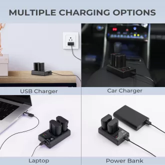   K&F Concept hordozható dupla MH-25 akkumulátor töltő, USB-C, 2db EN-EL15 akkumulátorhoz