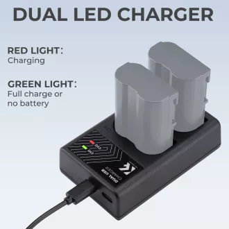   K&F Concept hordozható dupla MH-25 akkumulátor töltő, USB-C, 2db EN-EL15 akkumulátorhoz