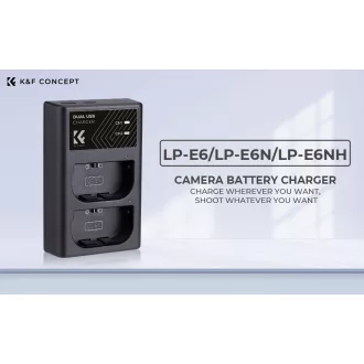   K&F Concept hordozható dupla LC-E6 akkumulátor töltő, USB-C, 2db LP-E6NH akkumulátorhoz