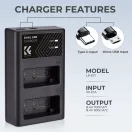 K&F Concept hordozható dupla LC-E17 akkumulátor töltő, USB-C, 2db LP-E17 akkumulátorhoz