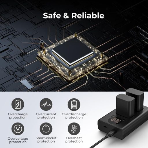 K&F Concept hordozható dupla BC-TRW akkumulátor töltő, LCD, USB-C, 2db FW50 akkumulátorhoz