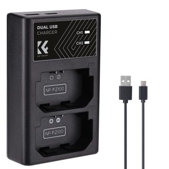   K&F Concept hordozható dupla BC-QZ1 akkumulátor töltő, USB-C, 2db FZ100 akkumulátorhoz