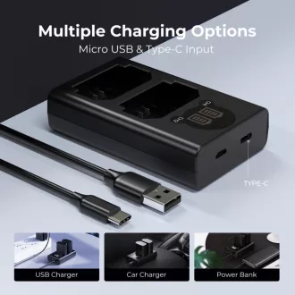   K&F Concept hordozható dupla BC-QZ1 akkumulátor töltő, LCD, USB-C, 2db FZ100 akkumulátorhoz