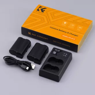   K&F Concept hordozható dupla USB-C akkumulátor MH-25 töltő + 2db EN-EL15 akkumulátor 2100mAh