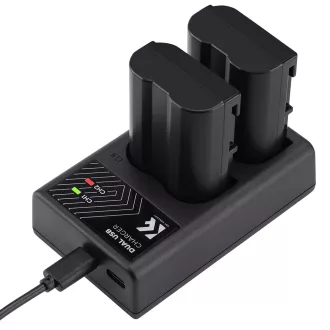   K&F Concept hordozható dupla USB-C akkumulátor MH-25 töltő + 2db EN-EL15 akkumulátor 2100mAh