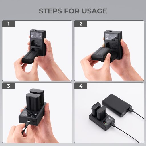 K&F Concept hordozható dupla USB-C akkumulátor MH-25 töltő + 2db EN-EL15 akkumulátor 2100mAh