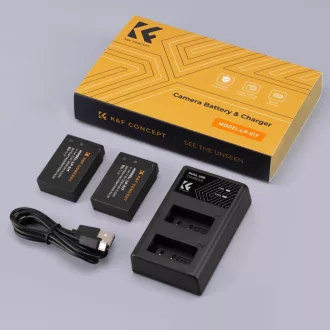   K&F Concept hordozható dupla USB-C akkumulátor LC-E17 töltő + 2db LP-E17 akkumulátor 1250mAh