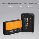 K&F Concept hordozható dupla USB-C akkumulátor LC-E17 töltő + 2db LP-E17 akkumulátor 1250mAh