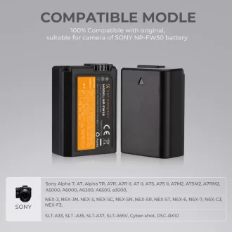   K&F Concept hordozható dupla USB-C akkumulátor BC-TRW töltő + 2db FW50 akkumulátor 1100mAh