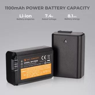   K&F Concept hordozható dupla USB-C akkumulátor BC-TRW töltő + 2db FW50 akkumulátor 1100mAh