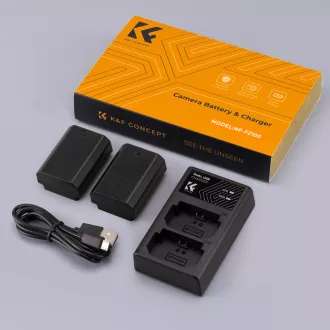   K&F Concept hordozható dupla USB-C akkumulátor BC-QZ1 töltő + 2db FZ100 akkumulátor 2280mAh