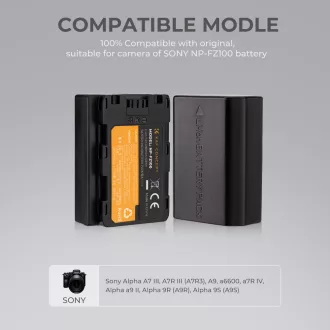   K&F Concept hordozható dupla USB-C akkumulátor BC-QZ1 töltő + 2db FZ100 akkumulátor 2280mAh