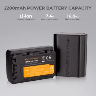   K&F Concept hordozható dupla USB-C akkumulátor BC-QZ1 töltő + 2db FZ100 akkumulátor 2280mAh