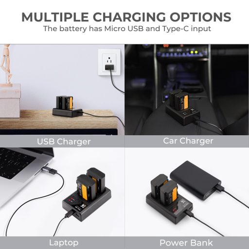 K&F Concept hordozható dupla USB-C akkumulátor BC-QZ1 töltő + 2db FZ100 akkumulátor 2280mAh