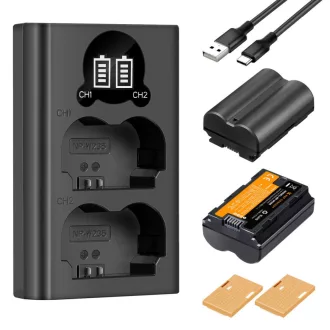   K&F Concept hordozható dupla USB-C akkumulátor NP-W235 töltő, LCD + 2db NP-W235 akkumulátor 2200mAh