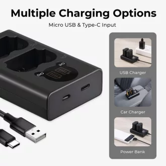   K&F Concept hordozható dupla USB-C akkumulátor NP-W235 töltő, LCD + 2db NP-W235 akkumulátor 2200mAh
