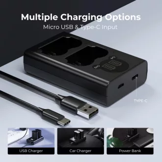   K&F Concept hordozható dupla NP-W235 akkumulátor töltő, LCD, USB-C, 2db NP-W235 akkumulátorhoz
