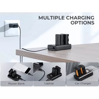   K&F Concept hordozható dupla USB-C akkumulátor LC-E6 töltő, LCD + 2db LP-E6NH akkumulátor 2250mAh