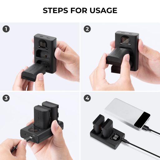 K&F Concept hordozható dupla USB-C akkumulátor LC-E6 töltő, LCD + 2db LP-E6NH akkumulátor 2250mAh