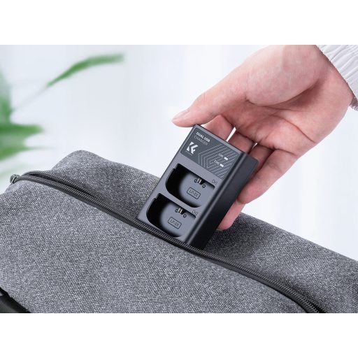 K&F Concept hordozható dupla USB-C akkumulátor LC-E6 töltő, LCD + 2db LP-E6NH akkumulátor 2250mAh