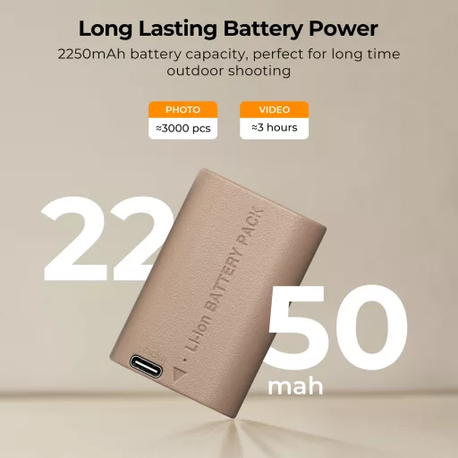 K&F Concept LP-E6NH akkumulátor 2250mAh, USB-C csatlakozóval