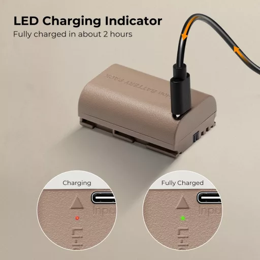 K&F Concept LP-E6NH akkumulátor 2250mAh, USB-C csatlakozóval