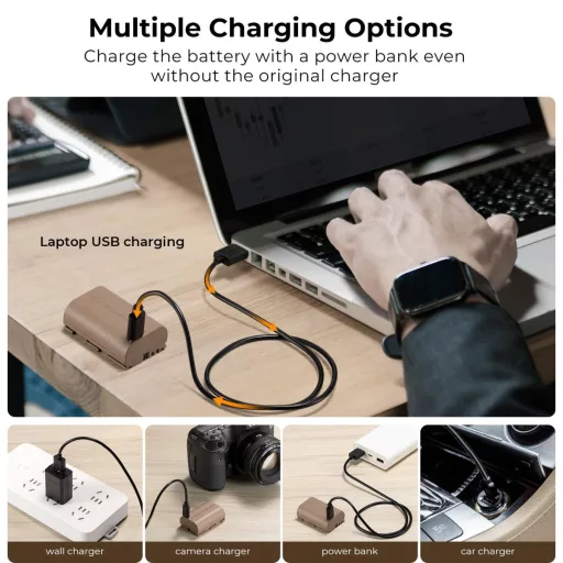 K&F Concept LP-E6NH akkumulátor 2250mAh, USB-C csatlakozóval