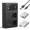 K&F Concept hordozható dupla USB-C akkumulátor LC-E12E töltő + 2db LP-E8 akkumulátor 1250mAh