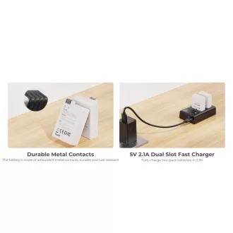   K&F Concept hordozható dupla USB-C akkumulátor LC-E12E töltő + 2db LP-E8 akkumulátor 1250mAh