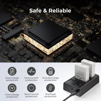   K&F Concept hordozható dupla USB-C akkumulátor LC-E12E töltő + 2db LP-E8 akkumulátor 1250mAh