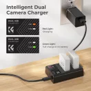 K&F Concept hordozható dupla USB-C akkumulátor LC-E12E töltő + 2db LP-E8 akkumulátor 1250mAh