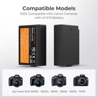   K&F Concept hordozható dupla USB-C akkumulátor LC-E10 töltő + 2db LP-E10 akkumulátor 1200mAh