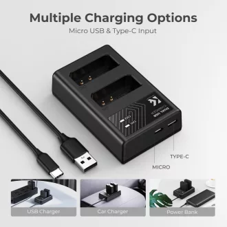   K&F Concept hordozható dupla USB-C akkumulátor LC-E10 töltő + 2db LP-E10 akkumulátor 1200mAh