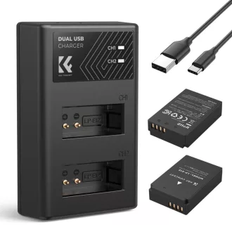   K&F Concept hordozható dupla USB-C akkumulátor LC-E12 töltő + 2db LP-E12 akkumulátor 1100mAh