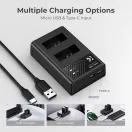 K&F Concept hordozható dupla USB-C akkumulátor LC-E12 töltő + 2db LP-E12 akkumulátor 1100mAh