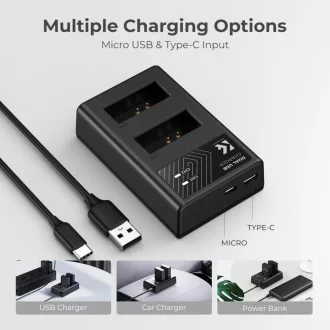   K&F Concept hordozható dupla USB-C akkumulátor LC-E12 töltő + 2db LP-E12 akkumulátor 1100mAh