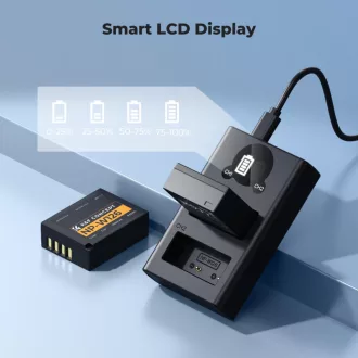   K&F Concept hordozható dupla USB-C akkumulátor BC-W126 töltő + 2db NP-W126 akkumulátor 1300mAh V1