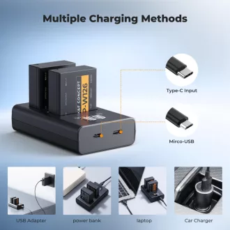   K&F Concept hordozható dupla USB-C akkumulátor BC-W126 töltő + 2db NP-W126 akkumulátor 1300mAh V1