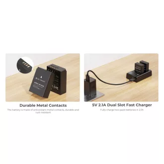   K&F Concept hordozható dupla USB-C akkumulátor BC-W126 töltő + 2db NP-W126 akkumulátor 1300mAh