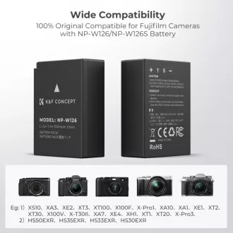   K&F Concept hordozható dupla USB-C akkumulátor BC-W126 töltő + 2db NP-W126 akkumulátor 1300mAh