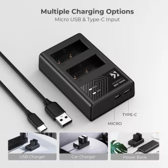   K&F Concept hordozható dupla USB-C akkumulátor BC-W126 töltő + 2db NP-W126 akkumulátor 1300mAh
