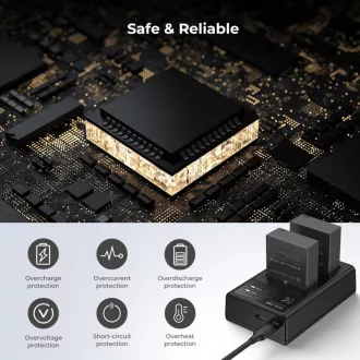   K&F Concept hordozható dupla USB-C akkumulátor BC-W126 töltő + 2db NP-W126 akkumulátor 1300mAh