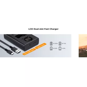   K&F Concept hordozható dupla USB-C akkumulátor MH-32 töltő, LCD + 2db EN-EL25 akkumulátor 1600mAh