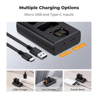   K&F Concept hordozható dupla USB-C akkumulátor MH-32 töltő, LCD + 2db EN-EL25 akkumulátor 1600mAh